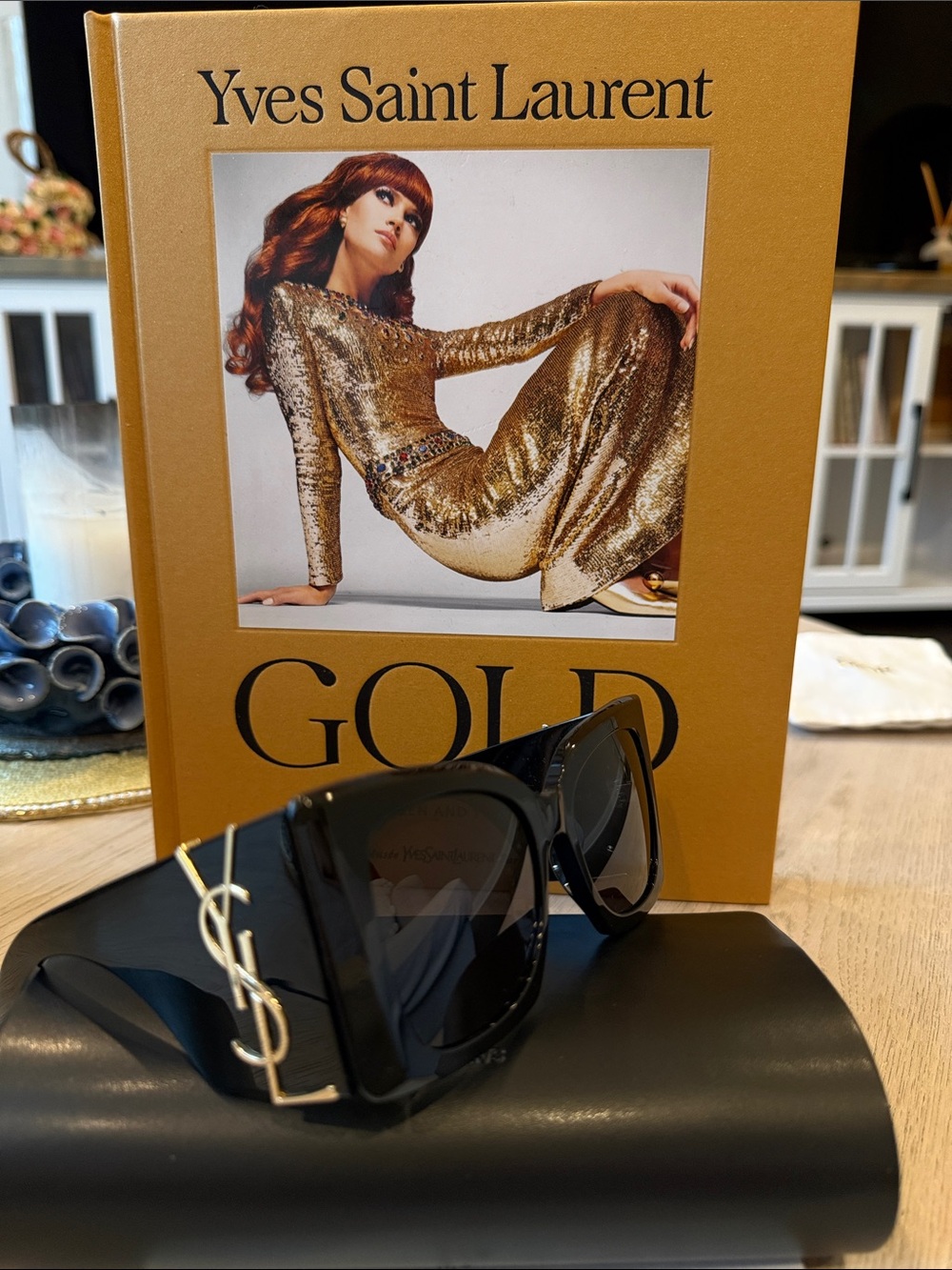 NEW Saint Laurent YSL SL M119 Blaze Oversized Square Sunglasses Black Gold Full